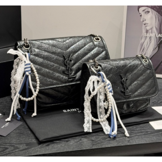 YSL Saint Laurent crackle pattern Niki chain messenger bag